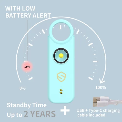 Miniatura 6 de Alarma personal para mujer, diseñada por mujeres, alarma de altavoces dobles extra fuertes con luz estroboscópica, recargable, alarmas personales
