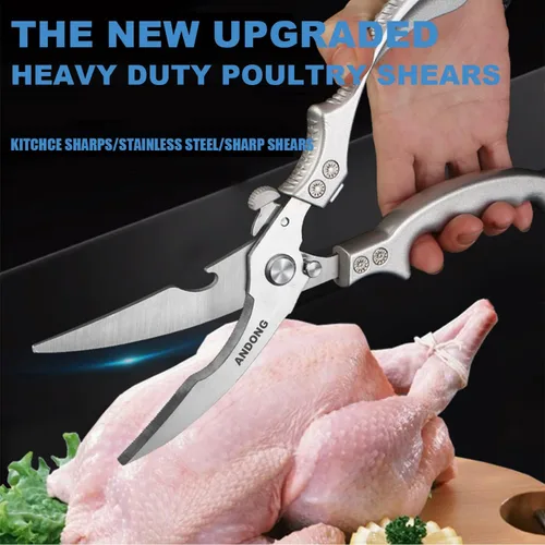 Miniatura 2 de ANDONG Tijeras de cocina resistentes profesionales para aves de corral - Tijeras de cocina y carne de acero inoxidable con funda de cuero, tijeras
