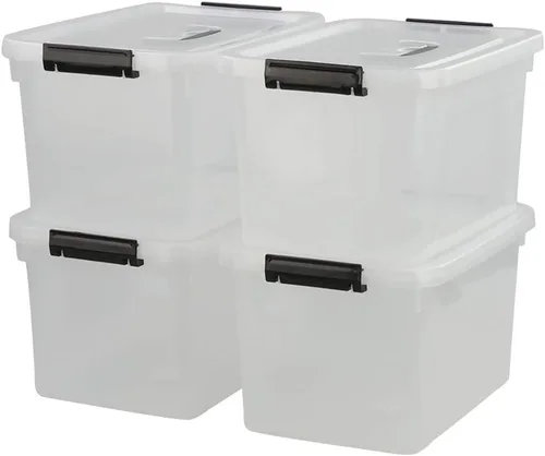 Miniatura 7 de Caja de almacenamiento de plástico de 10 litros, paquete de 4 contenedores de almacenamiento con cierre transparente con tapas