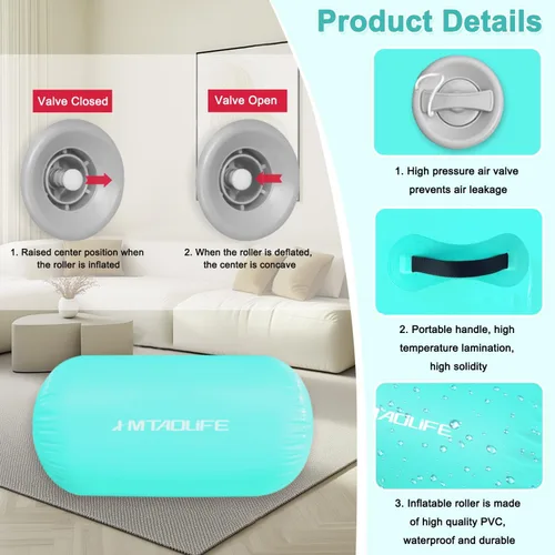 Miniatura 2 de Gymnastics Air Roller Air Barrel, Inflatable Tumble Roller Mat, Air Roller Gymnastics Barrel Kids Back Somersault Backbend Trainer for Yoga Training