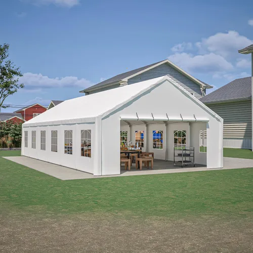 Miniatura 13 de Tienda de campaña para fiestas de 16 x 32 pies con paredes laterales extraíbles y marco de acero de aleación, carpa comercial impermeable al aire
