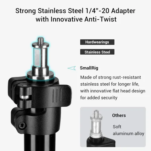 Miniatura 5 de SMALLRIG Soporte de luz para fotografía de 110 pulgadas/9.2 pies/280cm, soporte de trípode de aluminio acolchado con aire con tornillo de 1/4