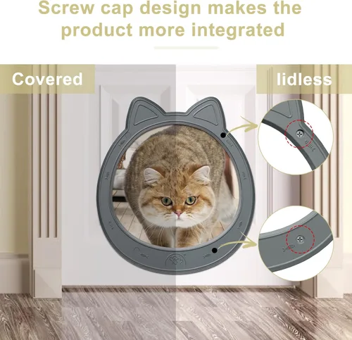 Miniatura 3 de Puerta interior grande para gatos, puerta de gato sin solapa para puerta interior, puerta de mascotas para gatos, fácil instalación, sin Gris