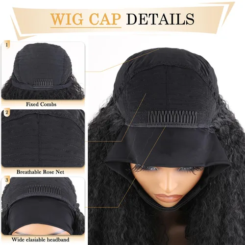 Miniatura 6 de SOKU Nueva peluca rizada afro con diadema, textura de cabello sintético trenzado con rizos únicos en el extremo, negro de 20 pulgadas, pelucas
