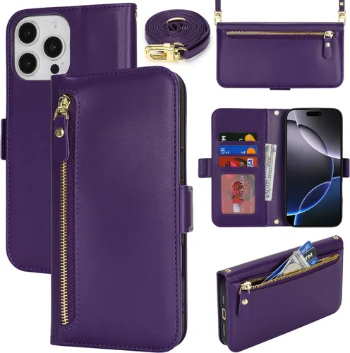 Miniatura 10 de Lipvina Funda tipo cartera para iPhone 12 Pro Max / 13 Pro Max para mujeres, bolsillo con cremallera, funda de teléfono de cuero PU con soporte