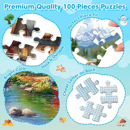 Miniatura 4 de Rompecabezas para niños de 6 a 8 y 8 a 10 años - Elefantes, granja, playa, perros, rompecabezas de 100 piezas para adultos mayores, rompecabezas