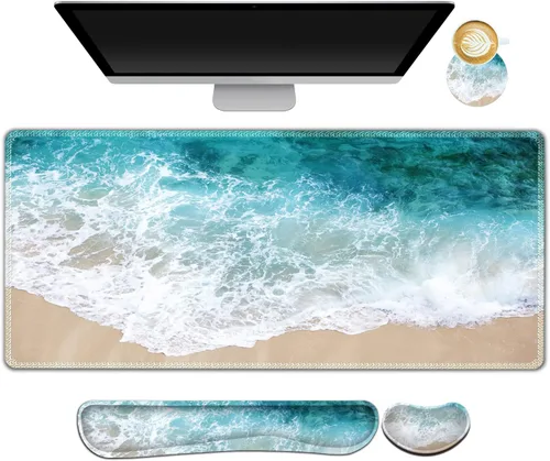 Miniatura 18 de ARTSO Juego de Alfombrilla de Mouse Extendida para Juegos, Reposamuñecas para Teclado + Reposamuñecas + Alfombrilla de Mouse XXL Grande + Posavasos