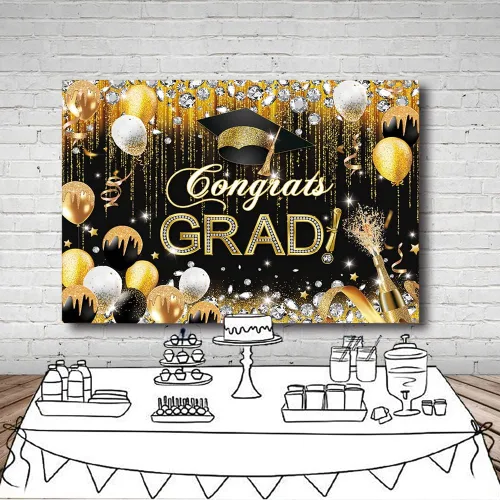 Miniatura 4 de MEHOFOND Telón de fondo con texto en inglés "Congrats Grad" para la clase de 2025, decoraciones de fiesta de graduación para fotografía