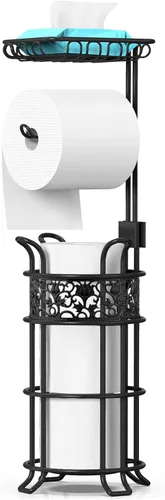 Soporte de papel higiénico con estante, dispensador de rollos de papel higiénico de pie, con capacidad para 3 grandes rollos de papel jumbo mega,