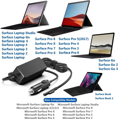 Miniatura 2 de KFD Cargador de coche 15V 6.33A 12V-24V DC Adaptador compatible con Microsoft Surface Book 3 2 1 Surface Go 1 2 3 4 Surface Laptop 7 6 5 4 3 2 1 Go