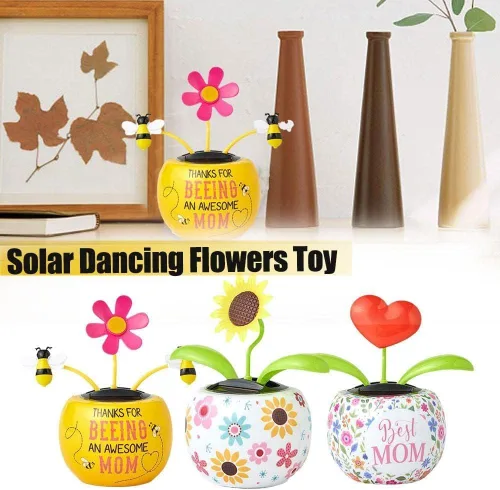 Girasol solar bailando juguetes solares de flor bailarina, juguete de bailarín animado con energía solar, decoración de coche para tablero de