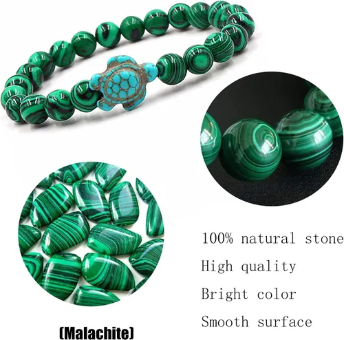 Miniatura 6 de Pulseras de tortuga marina oceánica, joyería de playa para mujeres y hombres, 0.315 pulgadas (0.315 in) de piedra natural, pulsera elástica
