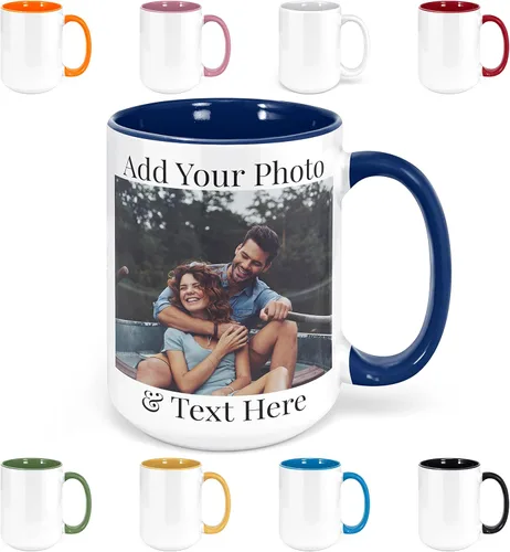 Miniatura 12 de Taza de café personalizada, taza de cerámica personalizada de 15 onzas con foto, impresión de doble cara, divertida, rosa