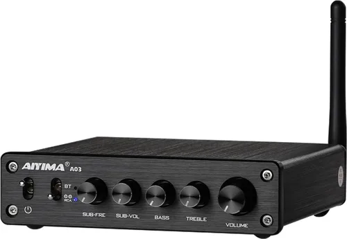 AIYIMA A03 2.1 Canal Clase D Amplificador 50W+50W+100W TPA3116 Subwoofer Bluetooth Amp HiFi Amplificador de Potencia con Adaptador de Corriente