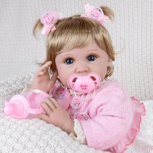 Miniatura 8 de Aori Muñecas Reborn de 22 pulgadas – Muñeca de bebé realista para niños de 3 años en adelante – Bebé recién nacido realista con traje rosa – Cuerpo
