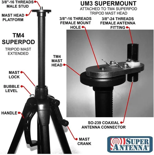 Miniatura 3 de TM4 SuperPod Trípode Portátil Grande para MP1 SuperWhip HAM Radio Amateur CB