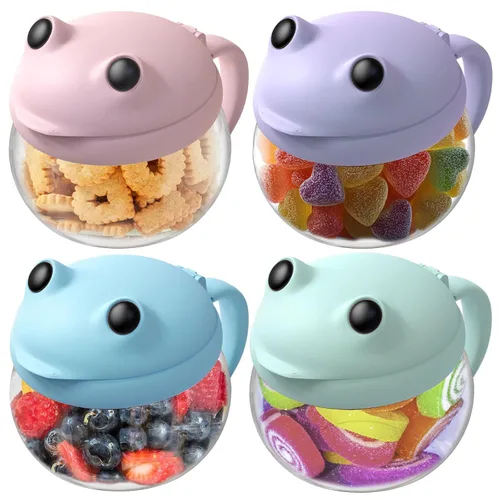 Miniatura 9 de SELEWARE Paquete de 2 recipientes para aperitivos para niños pequeños, sin derrames, tapa y asa a prueba de derrames, 12.3 onzas, plástico sin BPA