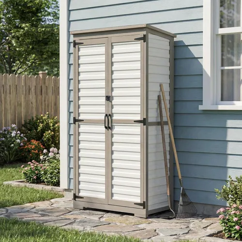 Miniatura 18 de Armario de almacenamiento esquinero para exteriores de 62 pulgadas de alto con puertas con cerradura, armario de almacenamiento pequeño