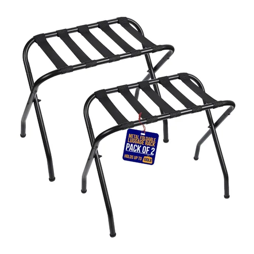Lifemaster Portaequipajes de Metal - Paquete de 2 Plegables, Fácil Montaje, Ahorro de Espacio y Elegantes Soportes de Maleta para Huéspedes con