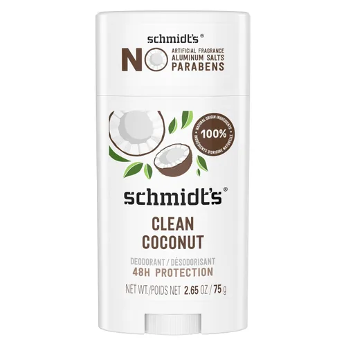 Schmidt's Desodorante vegano sin aluminio Clean Coconut para mujeres y hombres, con protección contra olores las 24 horas, ingredientes naturales,