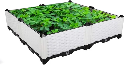Miniatura 24 de Hershii Kits de cama elevada de jardín, contenedores rectangulares de plástico para plantas profundas, para interiores y exteriores, verduras, Blanco