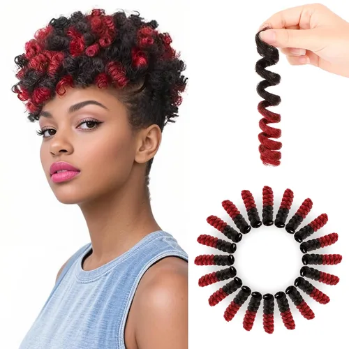 Miniatura 22 de BECUS Extensiones de cabello corto y rizado con trenzas de ganchillo para mujeres negras, paquete de 3 extensiones de cabello rizado de 10 pulgadas