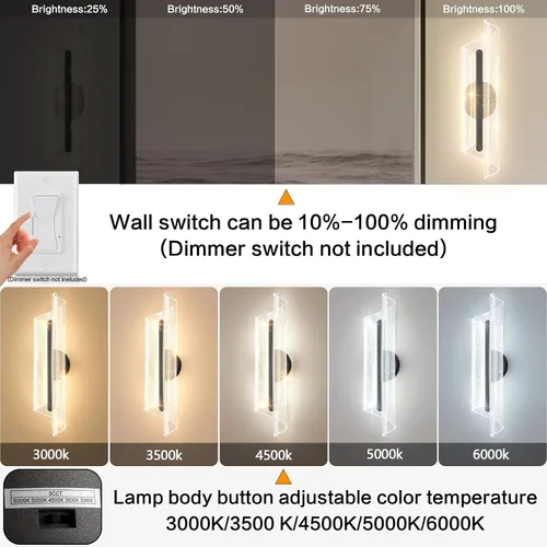 Miniatura 4 de Aplique de pared negro moderno lámpara de pared regulable LED lámpara de pared para sala de estar, pasillo, baño, dormitorio, 19.7 pulgadas