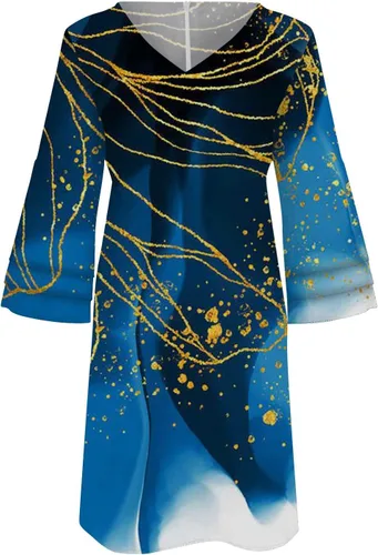 Miniatura 3 de FIRERO Vestidos de verano para mujer, a la moda, mangas 34, acampanadas, cuello en V, elegante, retro, floral, estampado de mariposas