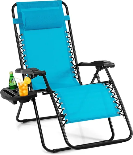 Miniatura 19 de Giantex Zero Gravity - Silla reclinable para patio al aire libre con portavasos y almohada extraíble, respaldo ajustable, silla de salón