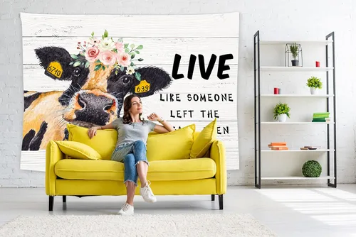 Miniatura 5 de feelacle Tapiz de vaca de granja de 60 x 40 pulgadas para colgar en la pared, decoración de fiesta, decoración del hogar para dormitorio, sala