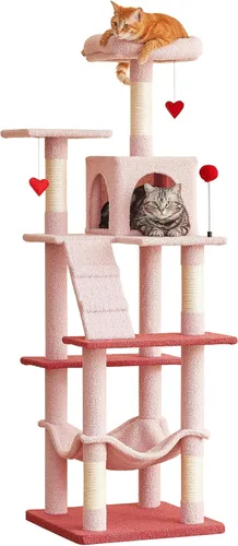 Miniatura 21 de MWPO - Árbol para gatos, multiestructura para gatos grandes con postes rascadores de sisal, plataforma acolchada, hamaca y condominio, torre Marrón
