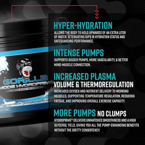Miniatura 4 de Gorilla Mind Hydroprime® Glycerol Pre-Entrenamiento - Fórmula Hidratante para Antes del Entrenamiento para Bombas Intensas · Hiper-Hidratación