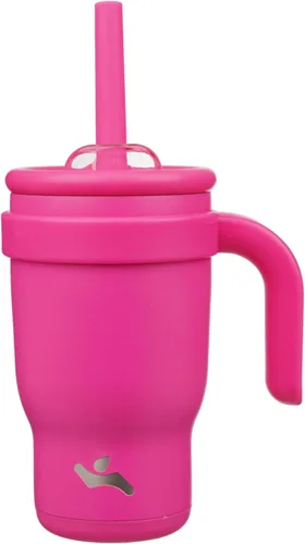 Miniatura 61 de Konokyo Vaso de 14 onzas con asa lateral, botella de agua aislada con popote y tapa 2 en 1, taza de acero inoxidable, taza de café de viaje