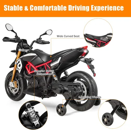 Miniatura 4 de Costzon Motocicleta para niños de 12 V, motocicleta eléctrica Aprilia con licencia para montar con ruedas de entrenamiento, suspensión de resorte