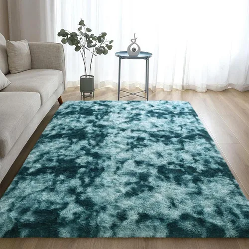 Miniatura 6 de DweIke Alfombras Esponjosas Azul Pavo Real para Dormitorio y Sala de Estar, 6x9 Pies Alfombra Grande Suave de Felpa Shaggy Teñida con Técnica