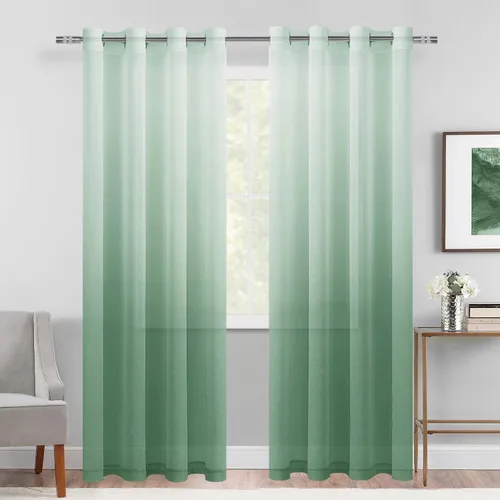 Miniatura 54 de DWCN Cortinas Transparentes Ombré - Cortinas de Lino Sintético con Gradiente Semi Voile con Ojales en la Parte Superior para Dormitorio y Sala