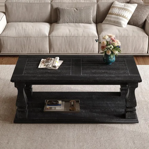 Miniatura 2 de JIVOIT Mesa de centro de granja con estante de almacenamiento, mesa auxiliar rectangular de 47.24 pulgadas de largo con parte superior de tablones