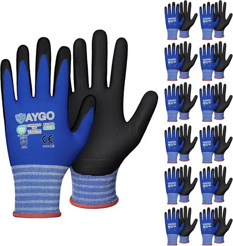 Miniatura 36 de KAYGO Guantes de Trabajo de Seguridad con Revestimiento de Nitrilo MicroFoam, 3 Pares KG18NB, Guante de Punto Sin Costuras de Nylon con Dedos Gris