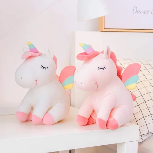 Miniatura 4 de Lazada Juguetes de Peluche de Animales de Unicornio Regalos para Niñas con Alas de Arco Iris Blanco 12 Pulgadas.. A01 Sentado Postura Blanco