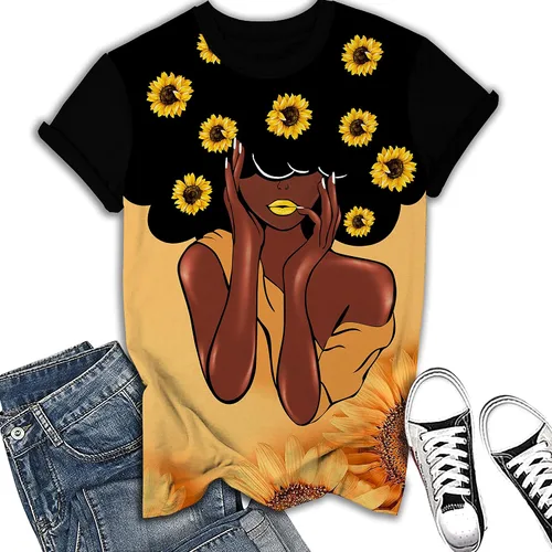Miniatura 2 de AZPSRT - Camisa para mujer con estampa 3D de mujer negra, con afro, pelo natural, camisa informal