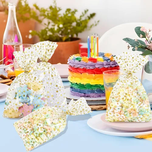 Miniatura 7 de Bolsas de celofán, bolsas de celofán transparente, 7 x 12 pulgadas, 100 lazos giratorios para envolver regalos, dulces de embalaje, postres