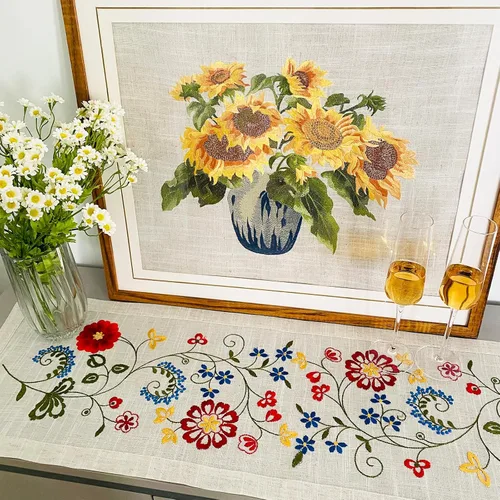 Miniatura 24 de Mantel bordado para decoración de encaje a prueba de polvo, sin arrugas, lavable, floral, rectangular, para cocina, comedor, vacaciones, cumpleaños