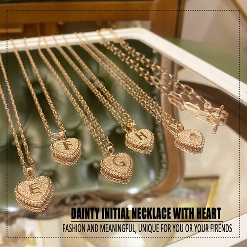 Miniatura 6 de Collar delicado con inicial en capas de oro de 14 quilates para mujer, dije de letra de corazón, cadena de clip chapada en oro rosa para regalo