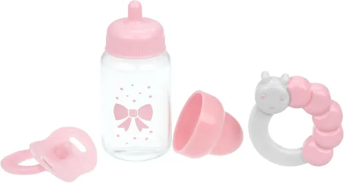 JC Toys, juego de 3 piezas AZUL, Set de regalo de accesorios que incluye mamadera, chupete y sonajero. Se adapta a la mayoría de las muñecas – A