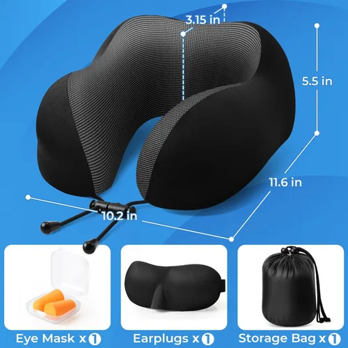 Miniatura 4 de ExploreBliss Almohada de viaje, almohadas de viaje para dormir en avión, almohada cervical de avión, juego de almohada de espuma viscoelástica