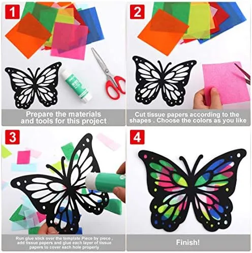 Miniatura 5 de Outus Atrapasoles de mariposa con efecto de vitral, 6 tipos para ventana, arte, aula, manualidades, fiesta, viaje, 6.3 x 4.3 pulgadas con papel