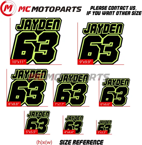 Miniatura 7 de MC MOTOPARTS Juego de 3 calcomanías personalizadas para matrícula de motocicleta y motocross, número y nombre personalizados, calcomanías de vinilo
