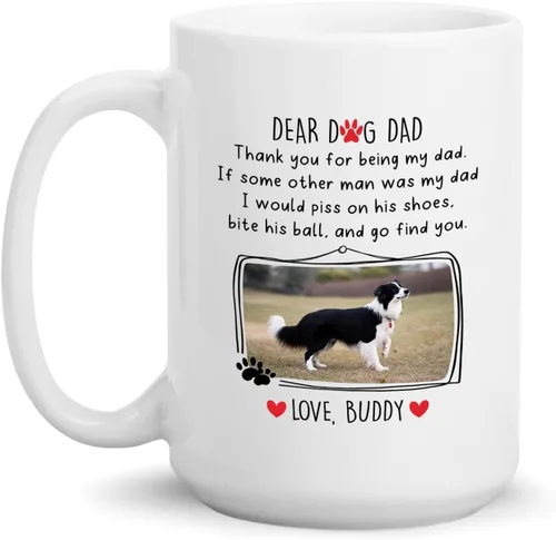Miniatura 14 de Taza de café blanca personalizada con foto, con texto en inglés «To The World's Best Dog Dad We Woof You», taza de café blanca de 11 onzas y 15