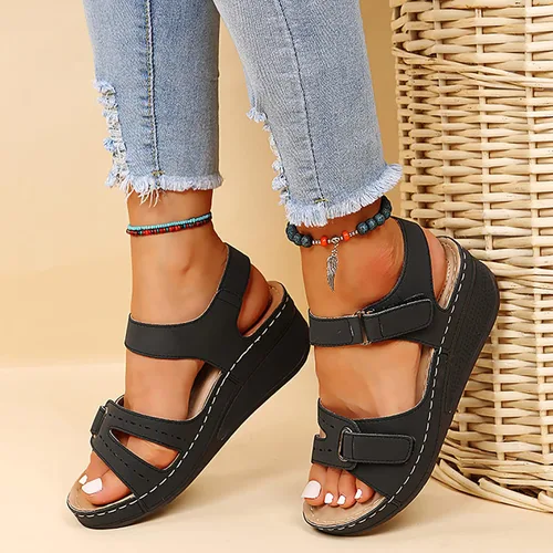 Miniatura 3 de Sandalias ortopédicas de moda para mujer, pantuflas para caminar con soporte de arco, puntera abierta, correa de tobillo, alpargatas de plataforma
