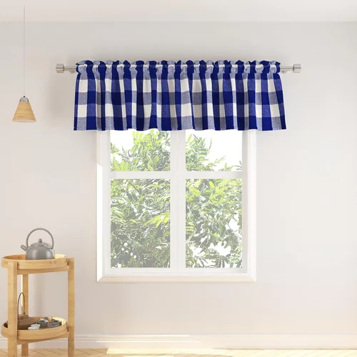 Miniatura 86 de Cenefas de cortina para ventana de 16 pulgadas de largo, 2 paneles de cuadros búfalo, cortinas pequeñas con bolsillo para barra, estilo clásico